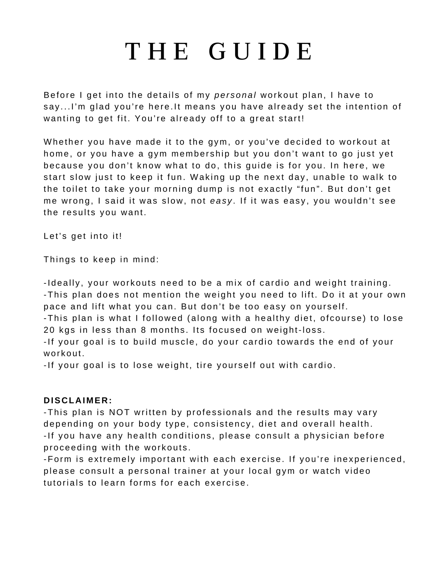 Personal workout plan- Beginner level