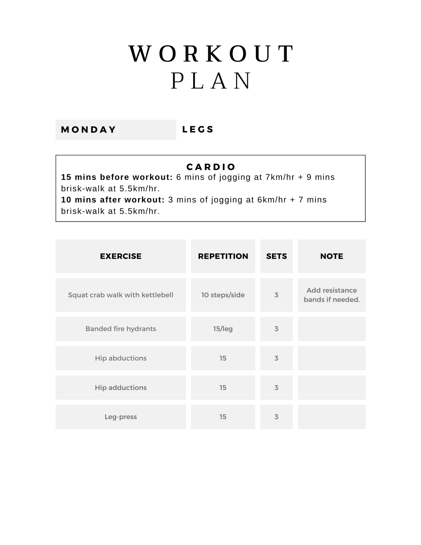 Personal workout plan- Beginner level