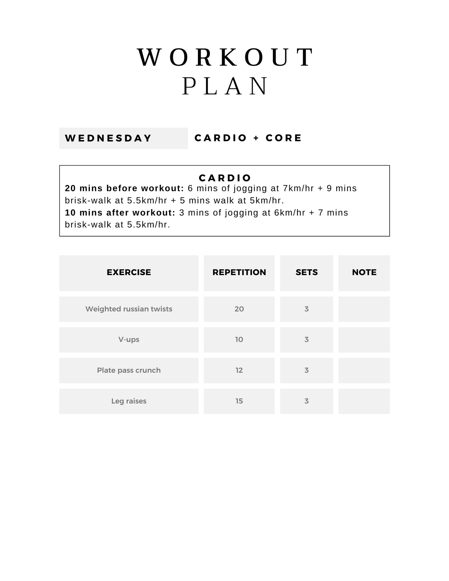 Personal workout plan- Beginner level